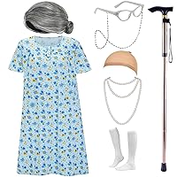ZeroShop Halloween Old Lady Costume for Women, Granny Dress With Accessories