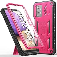 Case for Samsung Galaxy A32 5G: Military-Grade Drop Protection Rugged Protective Shockproof Textured Bumper Armor Design A32 5G Phone Cover with Built-in Screen Protector & Kickstand - Peach