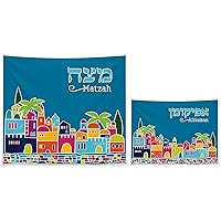 The Dreidel Company Matzah Cover & Afikoman Bag Set For Passover - Satin Blue Matzo Set