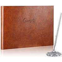 Leather Guest Book and Pen Stand Set, 10.5
