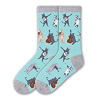 K. Bell Women's Fun Cat Lovers Crew Socks-1 Pairs-Cool & Cute Wordplay Novelty Gifts