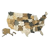 Wood Map of the United States – USA Map Puzzle with the States and Capitals – 3D USA Map Puzzle with Push Pins for Travel Marks – Fun and Educational Learning Activity for Kids and Adults