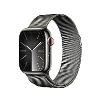 Apple Watch Series 9 [GPS + Cellular 41mm] Smartwatch with Graphite Stainless Steel Case with Graphite Milanese Loop. Fitness Tracker, Blood Oxygen & ECG Apps, Always-On Retina Display