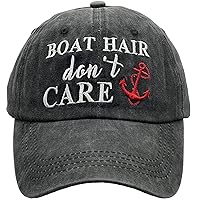 Women's Baseball Cap Embroidered Boat Hair Don't Care Vintage Distressed Dad Hat