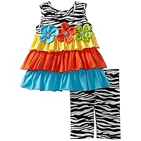Bonnie Jean Girls Zebra Flower Multi-Tiered Dress/Shorts Outfit Set, Black/White, 2T - 4T