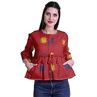 Boho Tops Cotton Casual Loose Blouses Summer Wear Top Round Neck T Shirt