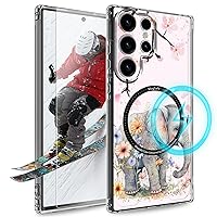 Magnetic Clear for Samsung Galaxy S23 Ultra Case with Screen Protector, [Designed for Magsafe] Flower Elephant Magnetic Wireless Charging Full Covered Slim Phone Case for Galaxy S23 Ultra