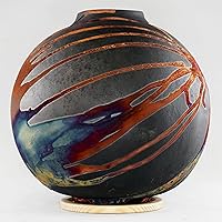 Large Globe Carbon Half Copper Matte Ceramic Vase (Pre-Order) - 11 inch Raku Handmade Pottery Art Centerpiece Home Decor with Serial Number