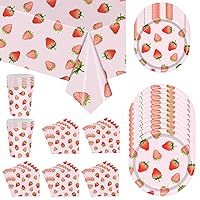 56PCS/Set Set Shower Shower DISHOWER Disposable VAJILLA Set Serve 10 Guests Strawberry Paper Dishes, Cups ＆ Slaws Strawberry Party Supplies