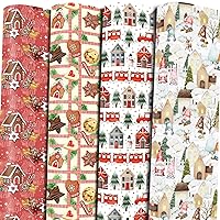 RiukRaiu Christmas Wrapping Paper For Kids Men Women Gift's.Xmas Design-Gift Wrap Contain Snowman Train Biscuit House Candy Skiing Gnome Santa Claus.8 Sheets 20 X 29 Inch, Folded Flat Not Roll
