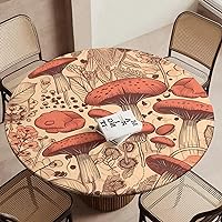 Round Fitted Tablecloth Waterproof Table Cloth with Elastic Edge Design Cartoon Red Mushroom Table Covers Vinyl Tablecloths for Picnic Wipeable Table Cloth for Indoor Outdoor