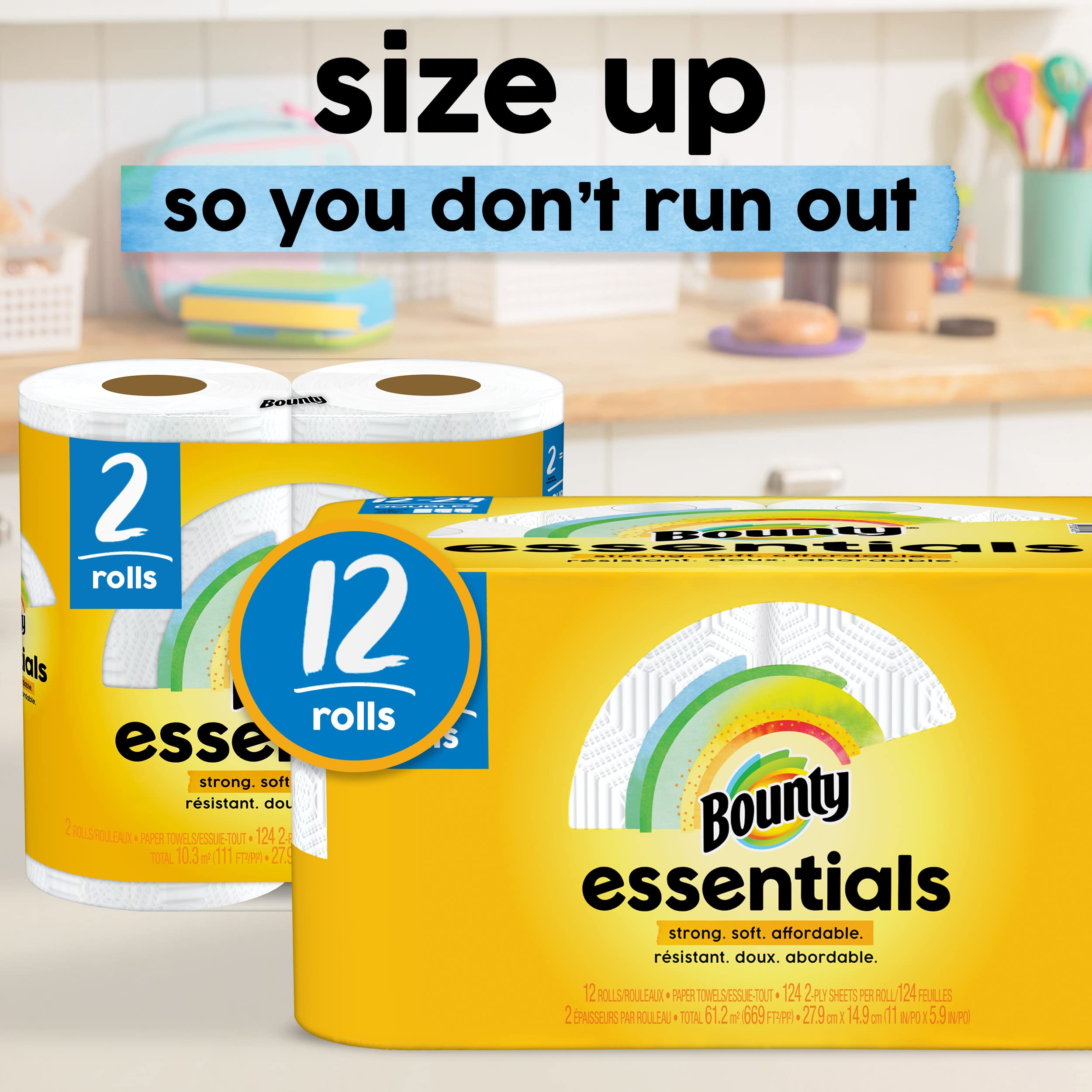 Bounty Essentials Select-A-Size Paper Towels, White, 2 Double Rolls = 4 Regular Rolls
