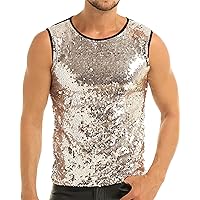 Men's Shiny Sequined Tank Top Sleeveless Slim Fit Muscle Vest Clubwear Stage Costume