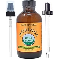 PRIME NATURAL Organic Moringa Oil USDA Certified, 100% Pure, Cold Pressed, Virgin, Unrefined Oil (4oz /120ml) - Joints, Skin, Face, Body & Hair - Vegan - Food Grade - Natural Moisturizer