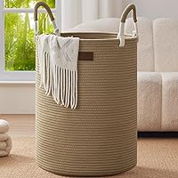 Extra Large Round Laundry Basket with Handles, Cotton Rope Woven Laundry Hamper, Decorative Storage Baskets for Toys, Blankets, Clothes in Living Room, Bedroom, Playroom, 16'' x 22'', 72L Jute