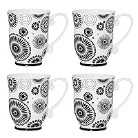 Bone China Decorated Coffee Mugs - 20 Ounce - Set of 4, Cups for Latte, Hot Tea, Cappuccino, Mocha, Cocoa, Mug Set, Large Coffee Mug, Black