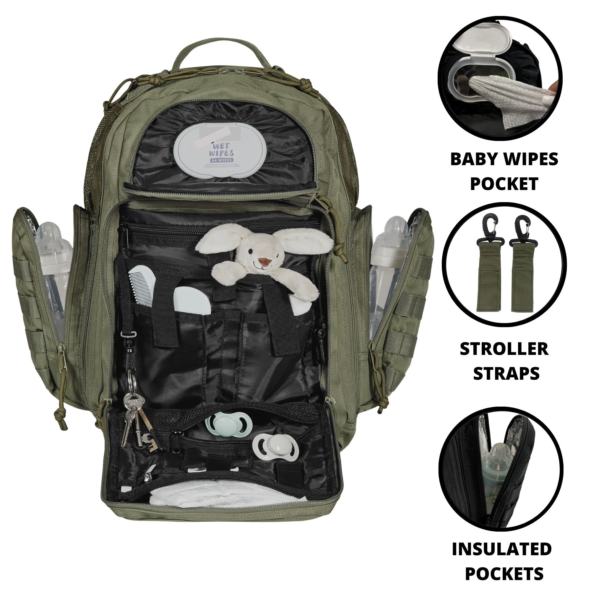 Phil & Jack Dad Diaper Bag Backpack, Baby Diaper Bag with Changing Station, Tactical Military Style, Womens Mens Diaper Bag (Military Green)