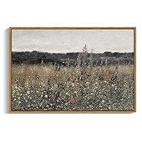 InSimSea Framed Landscape Canvas Wall Art | Meadow with Flowers Vintage Wall Art Prints Decor | Modern Farmhouse Decor | Cottagecore Bedroom Bathroom Office Decor 24x36inch