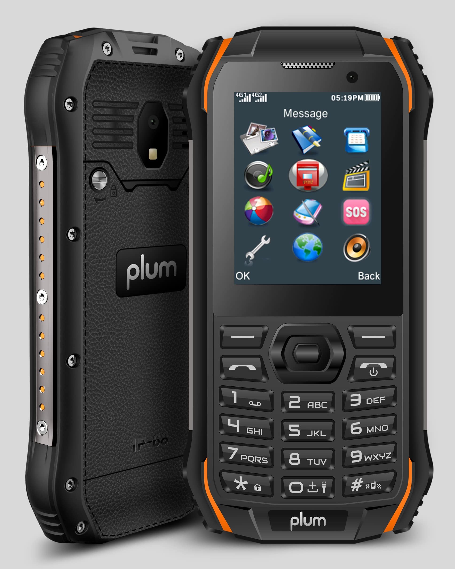 Plum RAM 10 Unlocked 4G Volte 2022 Rugged Phone ATT Tmobile Consumer Cellular - Blk/Orange