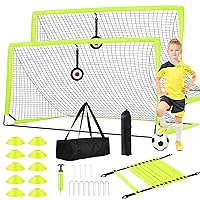 Soccer Goal - Set of 2 Soccer Nets, 6x4 ft Portable Pop Up Soccer Goals for Backyard - Soccer Training Equipment with Soccer Ball, Ladder, and Cones - Toddler Kids Youth Outdoor Game Toys