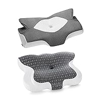 Elviros Cervical Memory Foam Neck Pillow for Pain Relief, Adjustable Orthopedic Contour Support Pillows for Sleeping, Ergonomic Bed Pillow for Side, Back, Stomach Sleepers (Dark Grey&Dark Grey-S)