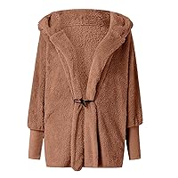 Women’s Long Sleeve Open Front Hood Cardigan Plush Fuzzy Loose Fit Jacket Coat Trench Coats Tops for Women Outwear