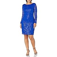 Marina Women's All Over Lace Dress with Long Sleeve and Scoop Back