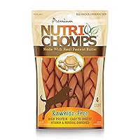 NutriChomps Dog Chews, 6-inch Braids, Easy to Digest, Rawhide-Free Dog Treats, Healthy, 4 Count, Real Peanut Butter Flavor