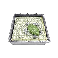 MARIPOSA Green SEA Turtle Bamboo Set Handcrafted Napkin Box, One Size, Silver
