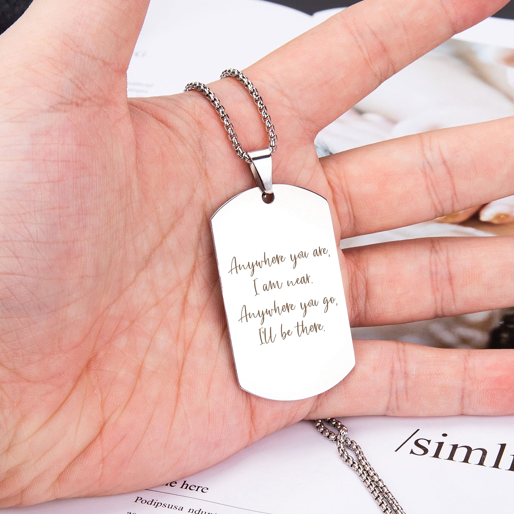 Aro Torliy Personalized Memorial Dog Tag Necklace for Men, Custom Engraving Picture & Text Stainless Steel Photo Pendant Necklace Jewelry for Boyfriend/Brother