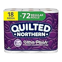 Ultra Plush Toilet Paper, 18 Mega Rolls, 18 = 72 Regular Rolls, 3 Ply Bath Tissue