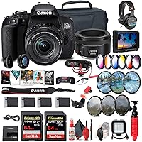 Canon EOS Rebel 800D / T7i DSLR Camera with 18-55 4-5.6 is STM Lens (1895C002) + 4K Monitor + Canon EF 50mm Lens + Mic + Headphones + 2 x 64GB Cards + Color Filter + Case + More (Renewed)