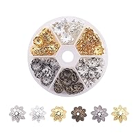 LiQunSweet 300 Pcs 6-Colors Multi-Petal Flower Iron Metal Bead Bell Caps Spacers for Beading Jewelry Making Supplies - 10x4mm