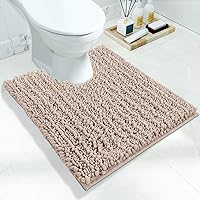 Yimobra Luxury Toilet Rug, U-Shaped Shaggy Contour Mat for Bathroom, 24.4 X 20.4 Inches, Soft Comfortable Toilet Floor Mat, Maximum Absorbent, Dry Quickly, Non-Slip, Machine-Washable,Beige with Pink