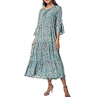 VIISHOW Womens 3/4 Sleeve Casual Bohemian Midi Dress
