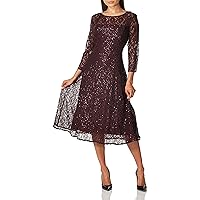 S.L. Fashions Women's Long Sequin Lace Gown with Illusion Flare Sleeves