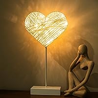 Battery Operated Lamp with Timer, Battery Powered Table Lamp Heart Shape, Decorative Bedside LED Battery Lamp Small Desk Lamp for Home Living Room Bedroom Gift - Warm White Heart
