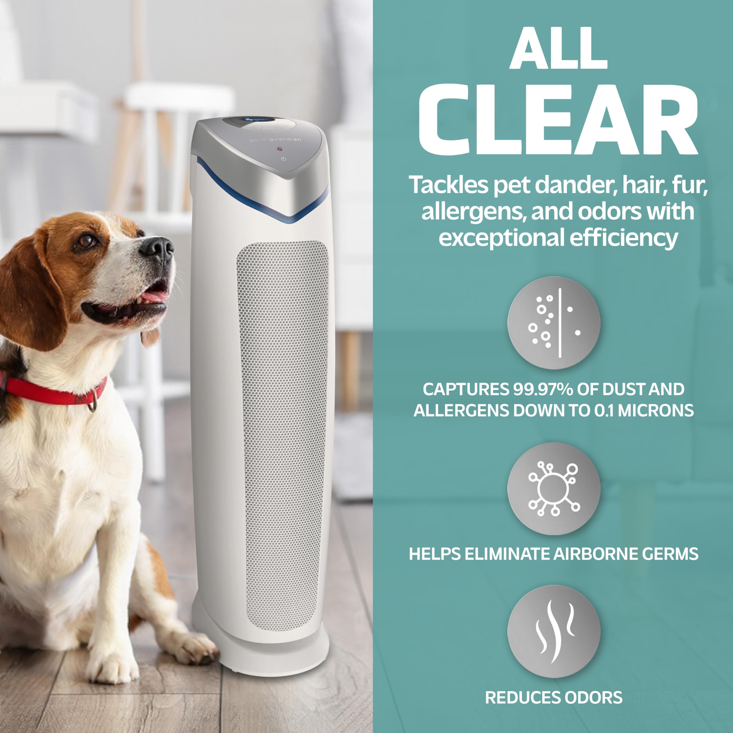 GermGuardian Air Purifier with Genuine HEPA 13 Pet Pure Filter, Removes 99.97% of Pollutants, Covers Large Rooms up to 915 Sq. ft. in 1 Hour, UV-C Light Helps Reduce Germs, 28