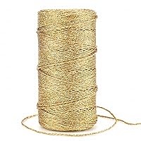 KINGLAKE Gold Twine String,Christmas Metallic Gold Twine String Bakers Twine for Gift Wrapping and Crafts,328 Feet 1.5mm Gold Glitter String Thread