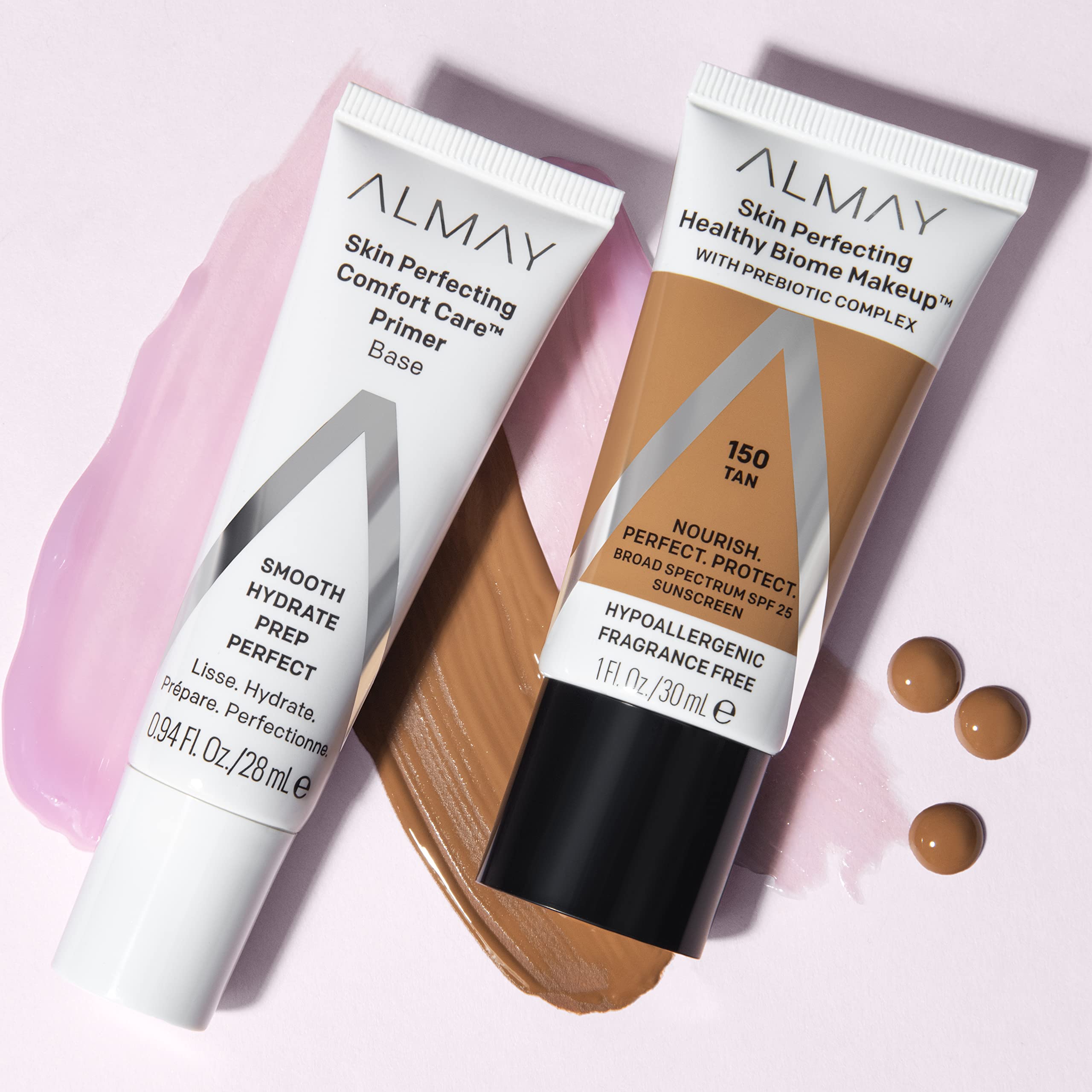Almay Skin Perfecting Healthy Biome Foundation Makeup with Prebiotic Complex SPF 25, Hypoallergenic, -Fragrance Free, 140 Golden, 1 fl. oz.