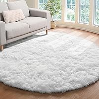 White Round Area Rug 5ft, Soft Bedroom Circle Rugs Floor Mat for Kids Girls Boys Teen Room, Fuzzy Plush Shaggy Carpet for Baby Nursery Living Room Playroom Dorm Home Decor