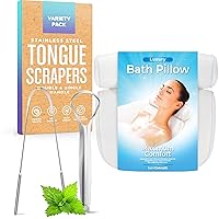 Tongue Scraper 2 Pack Variety and Bath Pillow Bundle