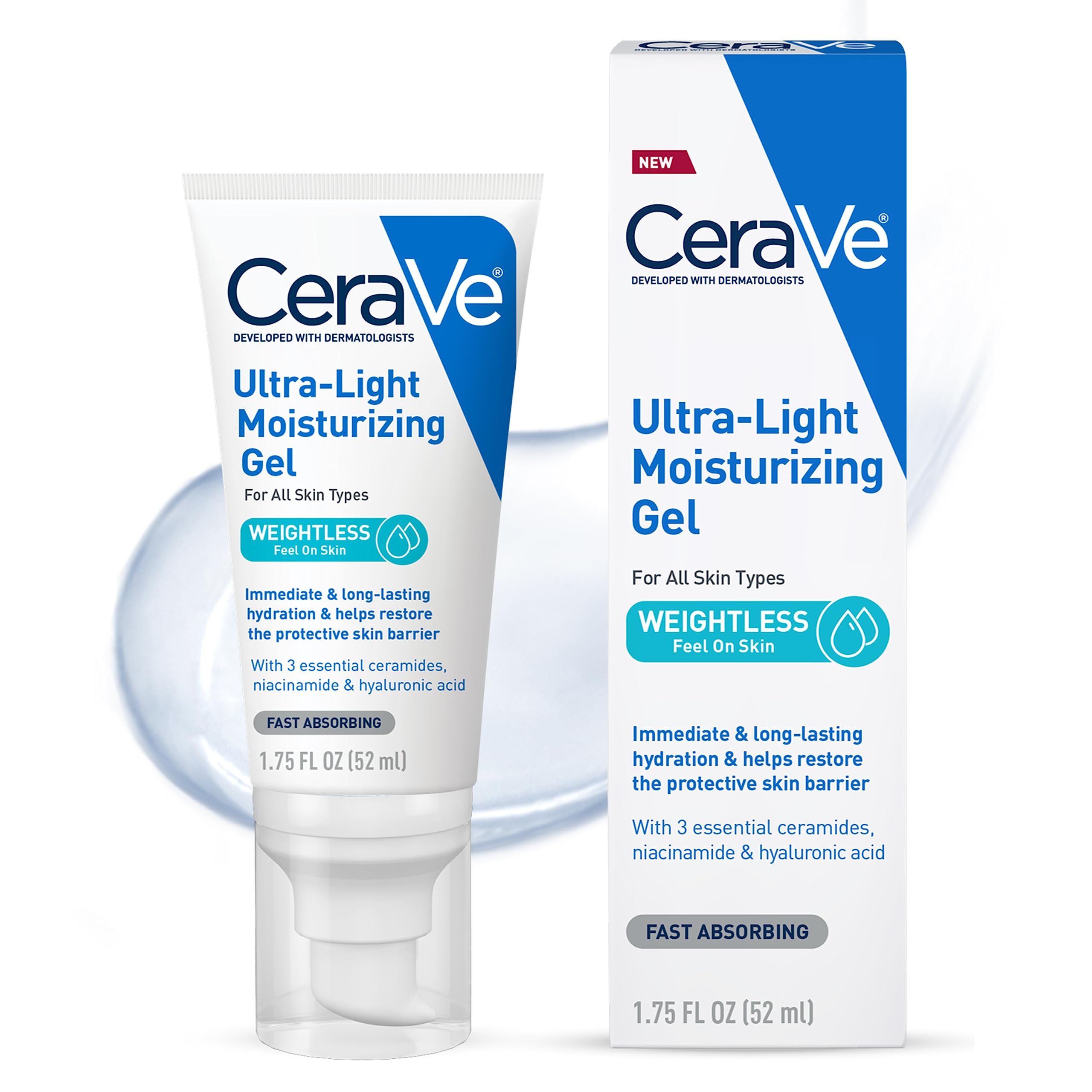 CeraVe Ultra-Light Gel | Facial Moisturizing Gel with Ceramides, Niacinamide, Hyaluronic Acid | Fragrance Free |1.75 FL Oz