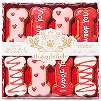 Thoughtfully Pets, Puppy Love Gourmet Dog Cookie Gift Set, Ginger Flavored Crunchy Dog Treats in Bone Shapes, Great for Dog Valentines, Set of 8