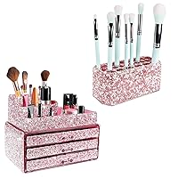 KEYPOWER Makeup Cosmetic Jewelry Organizers Drawer & Makeup Beauty Brush Holder(Pink)