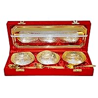 Silver & Gold Plated Brass Bowl Set of 7 Pcs Box Packing