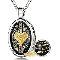 NanoStyle Love Necklace with I Love You inscribed in 120 languages in Miniature Text of Pure Gold on a Romantic Onyx Pendant for Women, 18