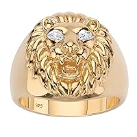 PalmBeach Men's Yellow Gold-plated Sterling Silver Genuine Diamond Accent Lion's Head Ring Sizes 8-16