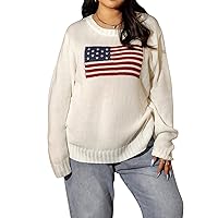SHENHE Women's Plus Size America Flag Sweater Long Sleeve Crewneck USA Graphic Knitted Pullover Sweater Top