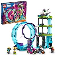 LEGO City Stuntz Ultimate Stunt Riders Challenge 60361, 3in1 Stunts for 1 or 2 Player Action, with 2 Flywheel-Powered Toy Motorcycles for Kids, 2023 Set